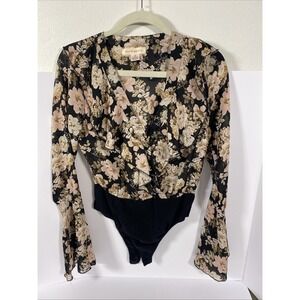 Band Of Gypsies Body Suit Med Blouse‎ Floral Q1